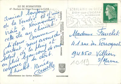 Wyspa Noirmoutier — Skaliste wybrzeże Anse Rouge i C.O.B. — Wydawnictwo Modernes «Théolac» — Rewers
