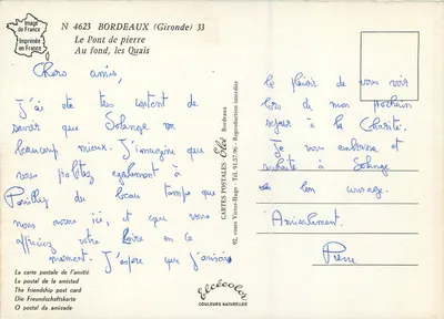 Bordeaux (Gironde) — O Ponte de pedra, no fundo, os Quais — Editor Elcécé — Verso