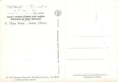 Salon i véranda restauracji z tarasem — S. Felice Circeo (Włochy) — wydanie 51, wydawca Alfonso al Faro — Rewers