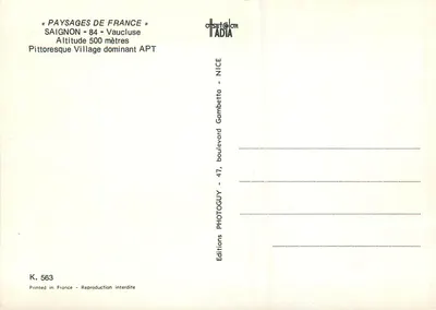Saignon — Vaucluse — wydawca ADIA, n° K.563 — Rewers