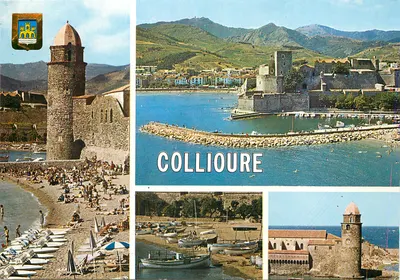 Collioure — vista da praia, do castelo dos Templários e da igreja — Edição DINO