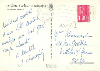 Dzień dobry z Nicei — Wyd. A. Rion, seria 'Niezapomniana Côte d'Azur' — Rewers