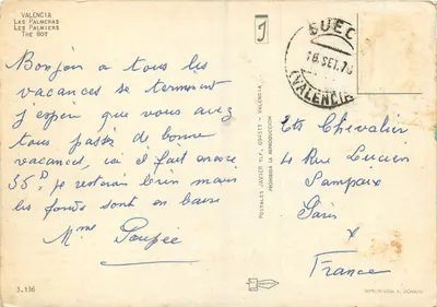 Las Palmeras — Avenida de palmeiras — Postais Javier TLF, n° 3.136 — Verso