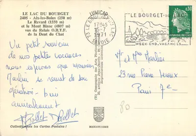 O Mont Blanc — vista do lago do Bourget — editor IRIS — Verso