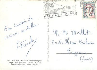 Hendaye - Frontière Franco-Espagnole — Vue générale, Casino, Pont International — éditeur Cie des Arts Photomécaniques — Achterkant