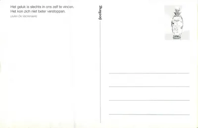 Mulher sorridente — texto em holandês — feeling — Verso