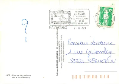 Baía de Talloires — As 4 estações — Lago d'Annecy — Edições Musik'Alpes — Verso