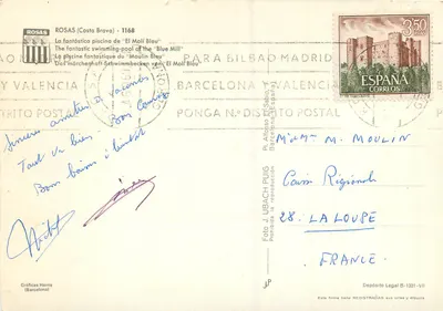 Rosas (Costa Brava) — fantastyczna basen 'El Molí Blau' — Gráficas Harris (Barcelone) nr 1168 — Rewers