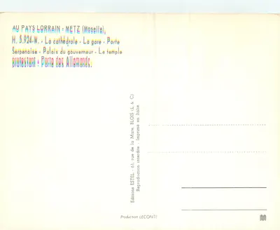 Metz — Pamiątka z Lorraine — Wydawnictwo Blois — Rewers