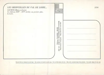 Saumur — Castelo sobre a Loire — Edições Valoire — Verso