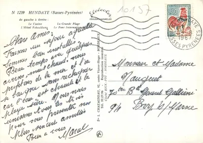 Hendaye (Basses-Pyrénées) — widok panoramiczny z nadrukowanym telegramem — Élécé — Rewers