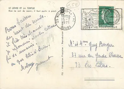 O Coelho e a Tartaruga — (La Fontaine) — P.B. - Fabricação Francesa — Verso