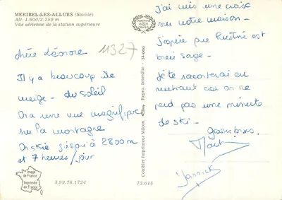 Meribel-les-Allues (Savoia) — Vista aérea da estação superior — Repro. Interdite - 34-000 — Verso