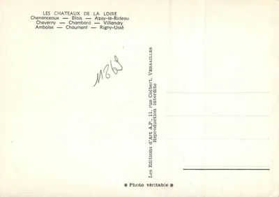 Zamek Loary — Chenonceaux, Blois, Azay-le-Rideau, Cheverny, Chambord, Villandry, Amboise, Chaumont, Rigny-Ussé — Wydawnictwo Sztuki A.P., Versailles — Rewers