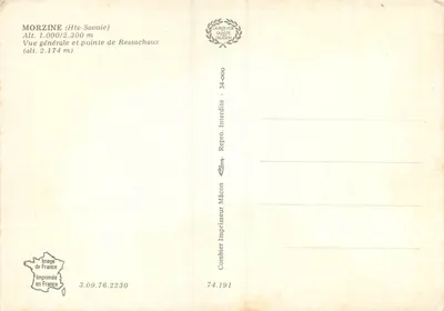 Morzine (Haute-Savoie) — Pejzaż ogólny i szczyt Ressachaux — Wydawca Combier, Mâcon — Rewers