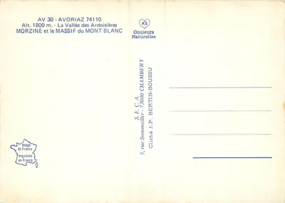 MORZINE e o MASSIF do MONT BLANC — Avoriaz 74110 — Couleurs Naturelles — Verso