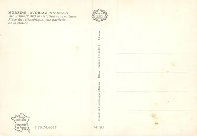 Morzine-Avoriaz — Stacja bez samochodów — częściowy widok stacji — Wydawca Combier, Mâcon — Rewers