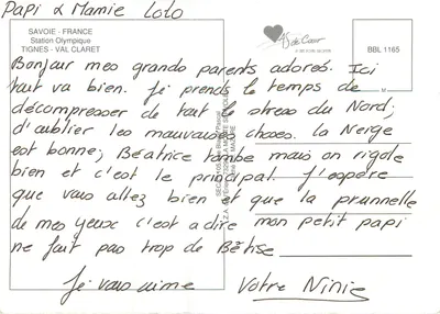 Tignes — Estação Olímpica — editor AS de Cœur, n° BBL 1165 — Verso