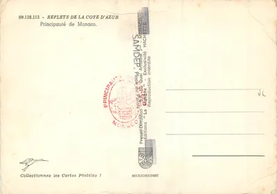 Nowoczesna pocztówka Principaute de Monaco Reflets de la Cote d'Azur — Rewers