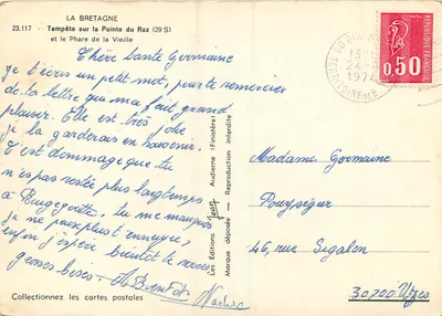 Burza nad Pointe du Raz (29 S) — i Młyn Fary — Les Éditions Auderene — Rewers