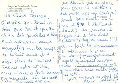Cannes (Alpes-Maritimes) — Widok na Corniche d'Or — Wydawnictwo M.I.R.E. Menton — Rewers