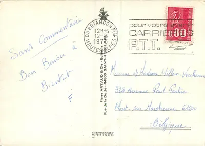 Camelo carregado com carga — montanhas e árvores — Pierre ARTAUD & Cie, Saint-Hippolyte — Verso