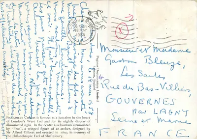 Piccadilly Circus — fonte do arqueiro 'Eros' — Pegasus Documentary Limited — Verso