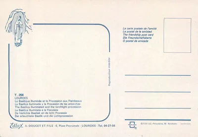 Lourdes — Oświęcione basylika i procesja z latarniami — Edlux A. Doucet et Fils — Rewers