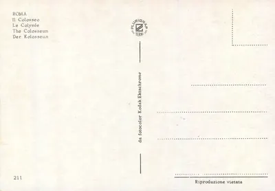 Coliseu de Roma — vista panorâmica — editor Plurigraf Terni, n° 211 — Verso