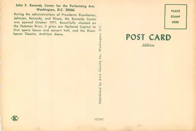 Centro John F. Kennedy para as Artes Performativas — Washington, D.C. 20566 — AAAA Novelty Co. — Verso