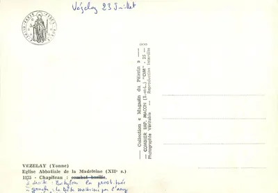 Vézelay (Yonne) — Igreja Abbatial de Sainte-Madeleine — Capitel do século XII: combate de Babilônia e da besta maldita — Verso