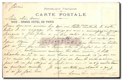 Nizza, Boulevard Carabacel — Grand Hôtel de Paris — Imp. Imbert & Cie, Grasse — Achterkant