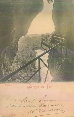 Bilhete postal antigo Gorges do Fier - A Entrada