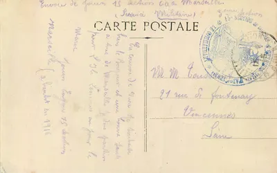 Marseille - Pałac Longchamps — widok z ogrodu i fontanny — Rewers