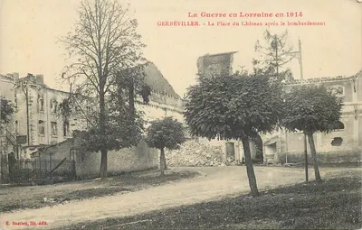 Gerbéviller - A Praça do Castelo após o bombardeio — A Guerra na Lorena em 1914 — E. Bastien, 11b-édit