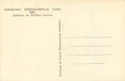 瑞典馆内部 — 1937年巴黎国际博览会 — 出版商不详 — 背面