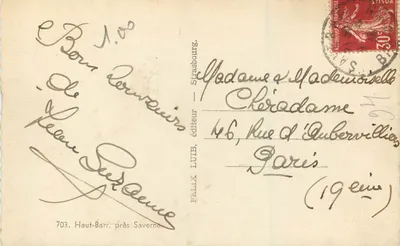 Zamek Haut-Barr — Ruiny i dom w stylu alsaskim — wydawca F. LUB, 703. Haut-Barr, blisko Saverne — Rewers