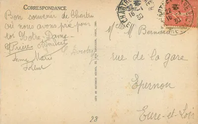Chartres — A Porta Guilherme — N°1 — Editor Lévy et Neurdein — Verso