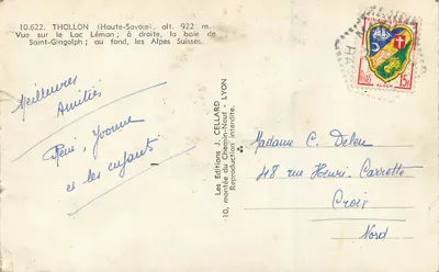 Thollon (Haute-Savoie) — Vista do Lago Léman e das Alpes Suíças — Edições J. Cellard, Lyon — Verso