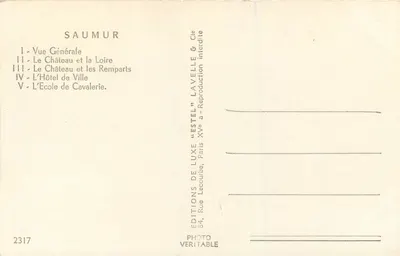 Saumur — Pamiątka z Saumur — Wydawnictwo Lavelle & Cie — Rewers