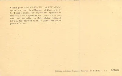 Orthez — Pont e torre de defesa do XIII e XIV século — Edições Artísticas Raymond Bergevin — Verso