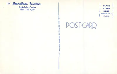 Fonte Prometeu — Rockefeller Center — Acacia Card Company — Verso