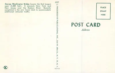 George Washington Bridge — Nova Iorque e Nova Jersey — Progressive Publications, Inc. #62 — Verso