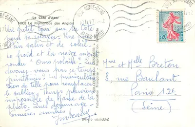 Promenada Anglikańska — Nice — Wydawca: Reproduction Française — Rewers