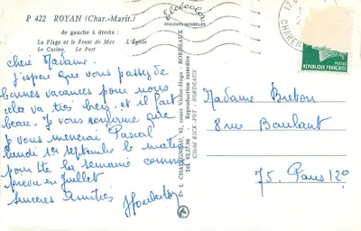 Royan — Plaża, Front Morza, Kościół, Kasyno, Port — Wydawca L. Chatagnéau, Bordeaux — Rewers
