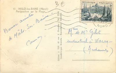 MALO-les-BAINS (Nord) — Perspectiva da Praia — Édition J. TOP. 40 rue J. Guesdes — Verso