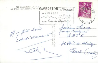 Plage des Basques — Biarritz — Édition Jové, Pau, n°724 — Verso