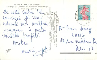 Ermitério e Capela do Venerável Frère-Joseph — VENTRON (Vosges) — Edições LA CICOGNE — Verso