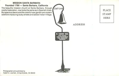 Missão Santa Barbara — Fundada em 1786 — Santa Barbara, Califórnia — CMT-249 — Verso