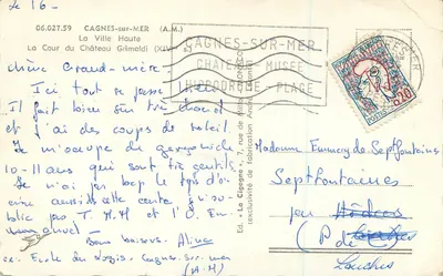 Cygula — Dziedziniec Zamku Grimaldi — Wyd. Cygula, Cagnes-sur-Mer — Rewers